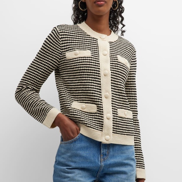 Tory Burch Kendra Striped Button-Down Crochet Cardigan XS